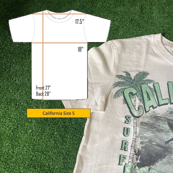 Recycled Threads Malibu California 1991 Surf Club Beige SS T-Shirt Size S NEW - Picture 2 of 15